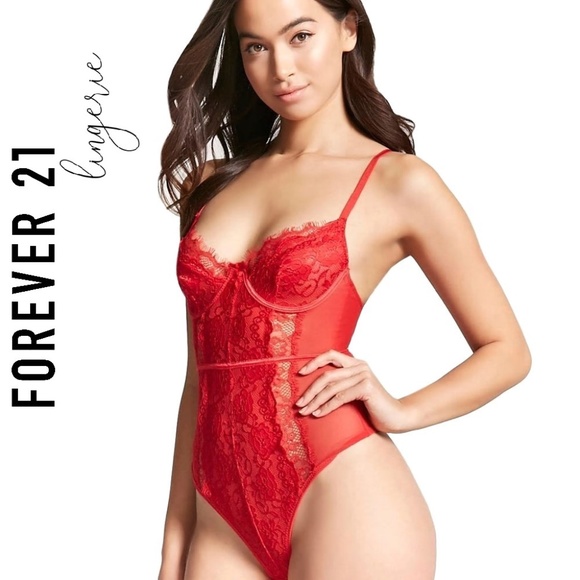 Forever 21 Other - Forever 21 Lingerie Red Eyelash Lace Teddy, Size S